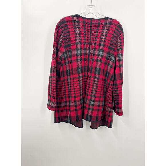 Talbots Red Black Gray Plaid Cardigan Jacket XLP Petite XL - Picture 5 of 7